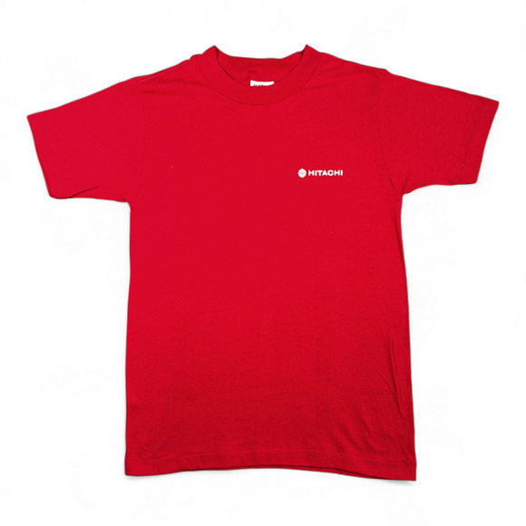 Vintage Hitachi Shirt Adult EXTRA SMALL Red Japanese Technology Electronics 80s - Picture 1 of 6